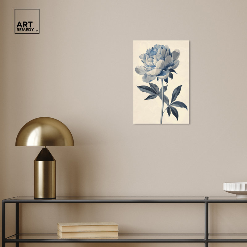 Delicate Blue Flower Minimalistic Wrapped Canvas Wall Art, 15" x 10"