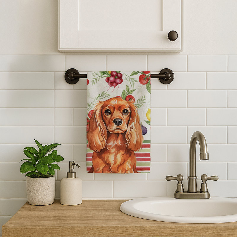 Ruby English Toy Spaniel Vegetables Kitchen Towel, Ruby English Toy Spaniel