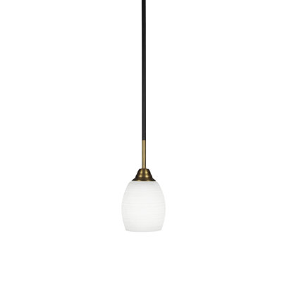 Luminaire suspendu à tige Ader, fini noir mat et laiton avec verre de 5 po