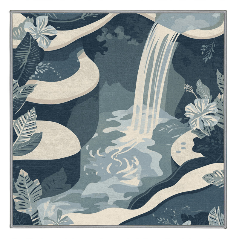 Tapis à motif floral tropical lavable à la machine, Carré 3 pi