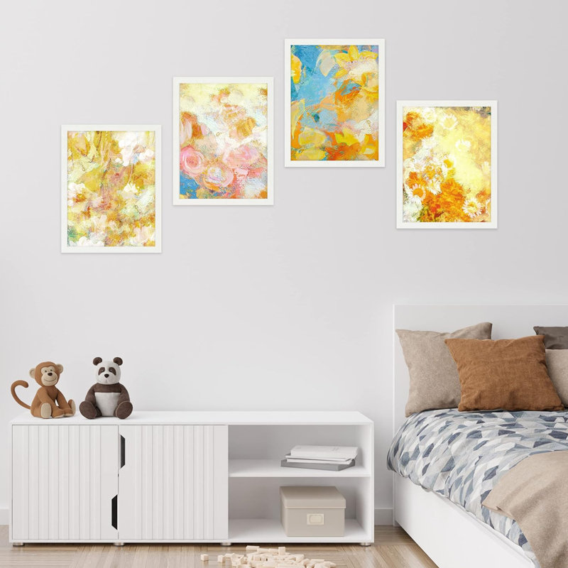 «Pastel Watercolor Paint Stroke Collage», ensemble de 4 impressions murales géométriques abstraites encadrées sur papier, impression de 4 pièces