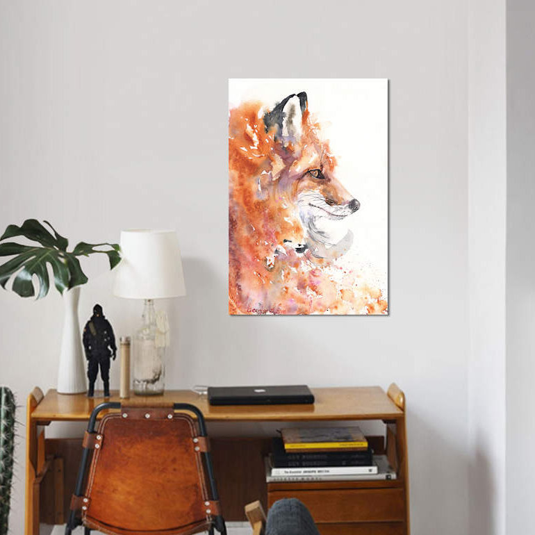 « fire fox », impression sur toile, H 12 po x l 8 po x P 0,75 po, Toile tendue, Pas de tapis