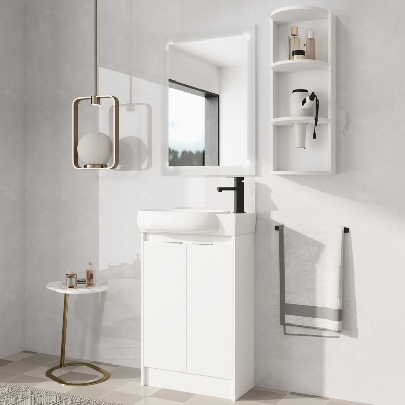 Meuble-lavabo simple autoportant de 23 po avec plateau en céramique, Blanc
