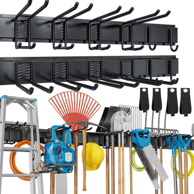 Garage Garden Tool Organizer Wall Mount, Heavy Duty Garage Storage Rack, Adjustable Mix 12PC Metal Hooks, Max 400Lbs -  A Home, GHFB0CY89RH7S