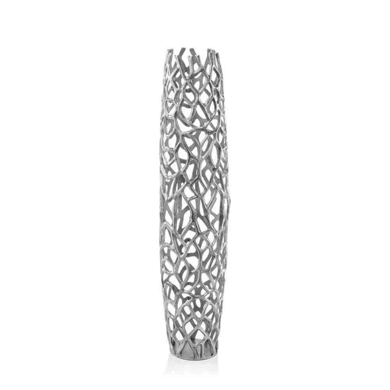 Vase de plancher Babylone Rama, H 40 po x l 6 po x P 9 po, Argent