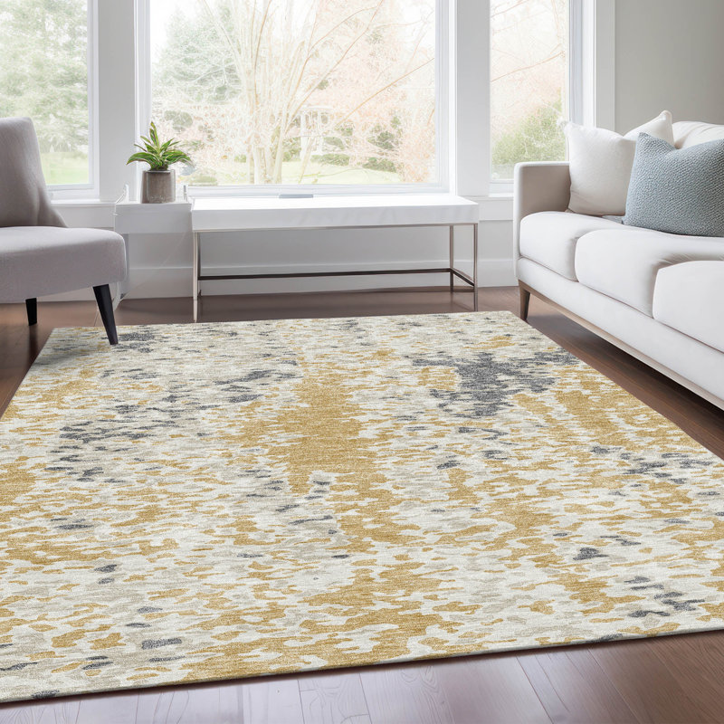 Tapis doré Prisco lavable à la machine de qualité supérieure, Rectangle 2 pi 6 po x 3 pi 10 po
