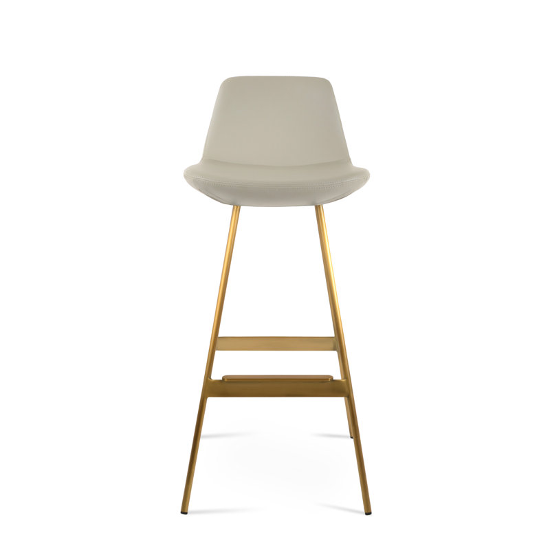 Tabouret Pera Balat, Laiton, Similicuir crème en microfibres de polyester et d