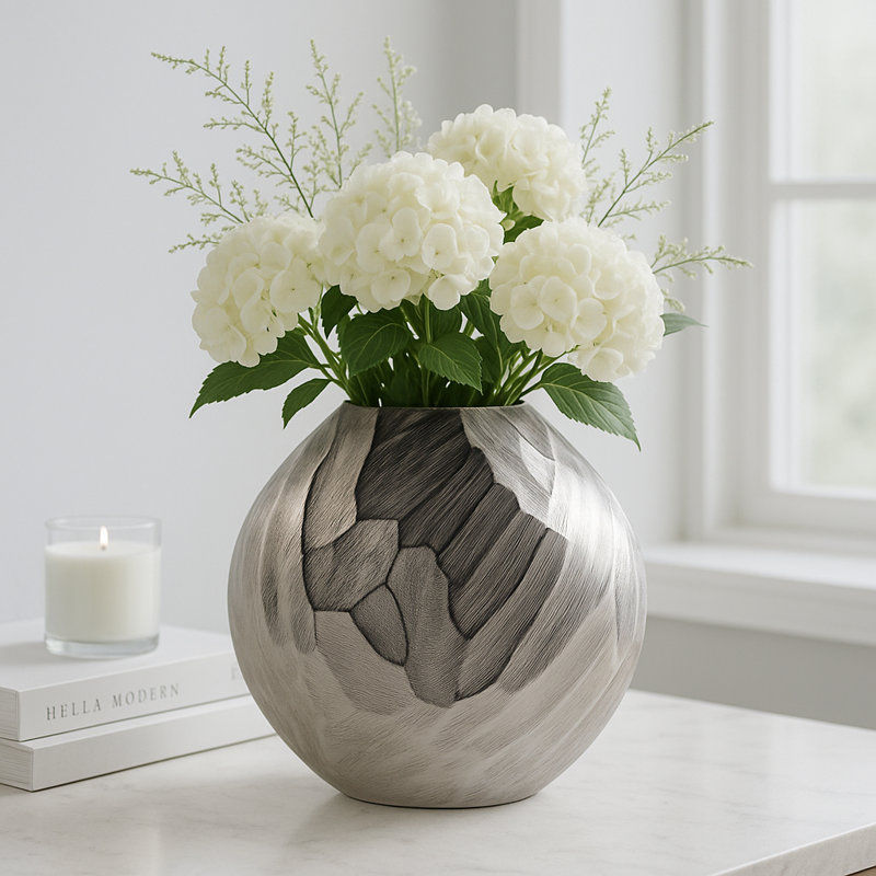 Vase Phillippi, H 10 po x l 3 po x P 10 po, Argent