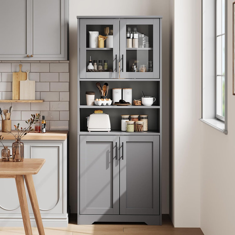 Bathroom Cabinet, Freestanding Bathroom Storage Cabinet with Glass Doors and Adjustable Shelves, 67" Cupboard Modern Storage Cabinet for Kitchen, Pantry, Living Room