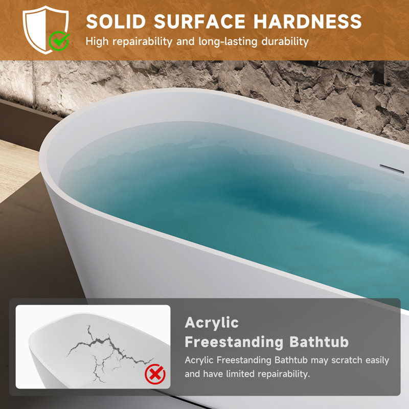 Baignoire de trempage autoportante à surface solide de 67 pouces KAKUSIGA pour salle de bain