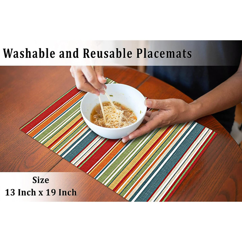 Multi Stripe Cotton Dining Table Placemats - Set Of 6