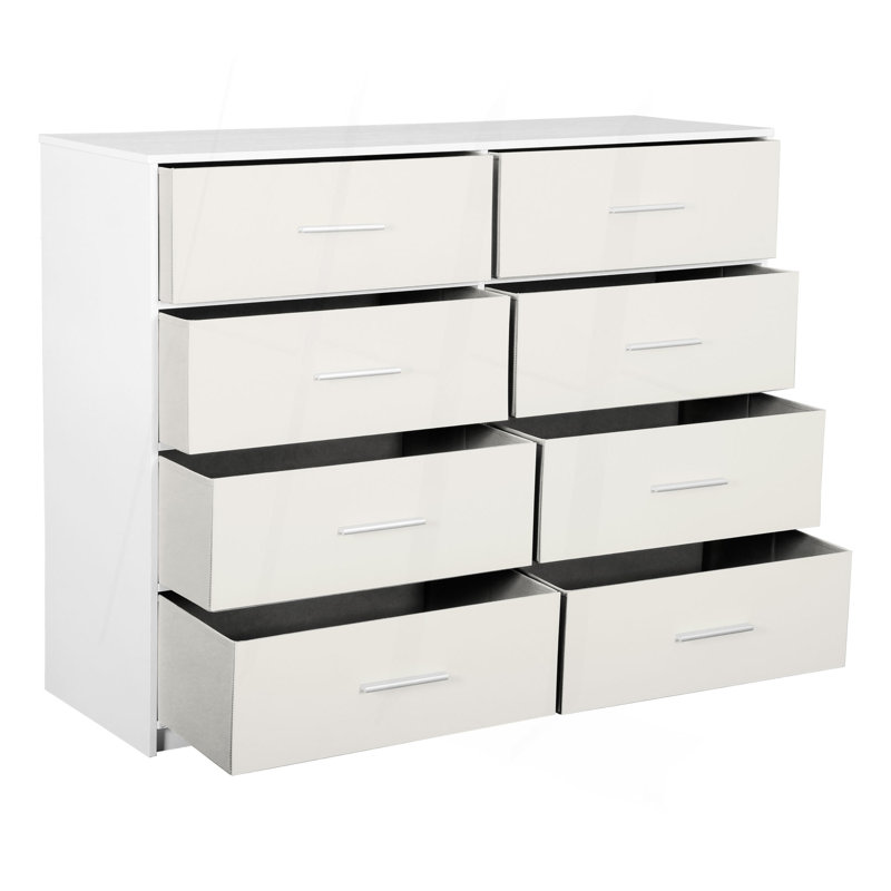 Commode 8 tiroirs avec grands tiroirs en tissu, Blanc
