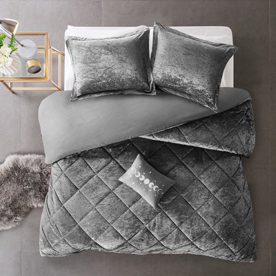 Housse de couette simple / simple en velours gris avec fermeture à boutons