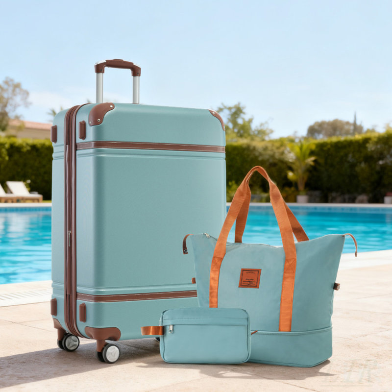 Ensembles de valises rigides avec valise légère, roulettes doubles, verrou TSA et sacs de voyage, 28 po, vert