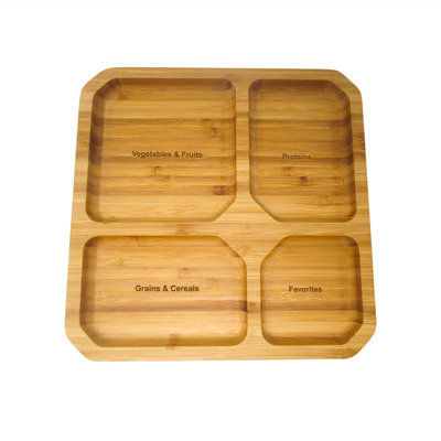 Portion Control Bamboo Plate Container For Diet And Weight Loss By Foundry Select