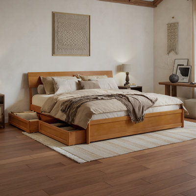 Lit plateforme en bois avec tiroirs de rangement Norla