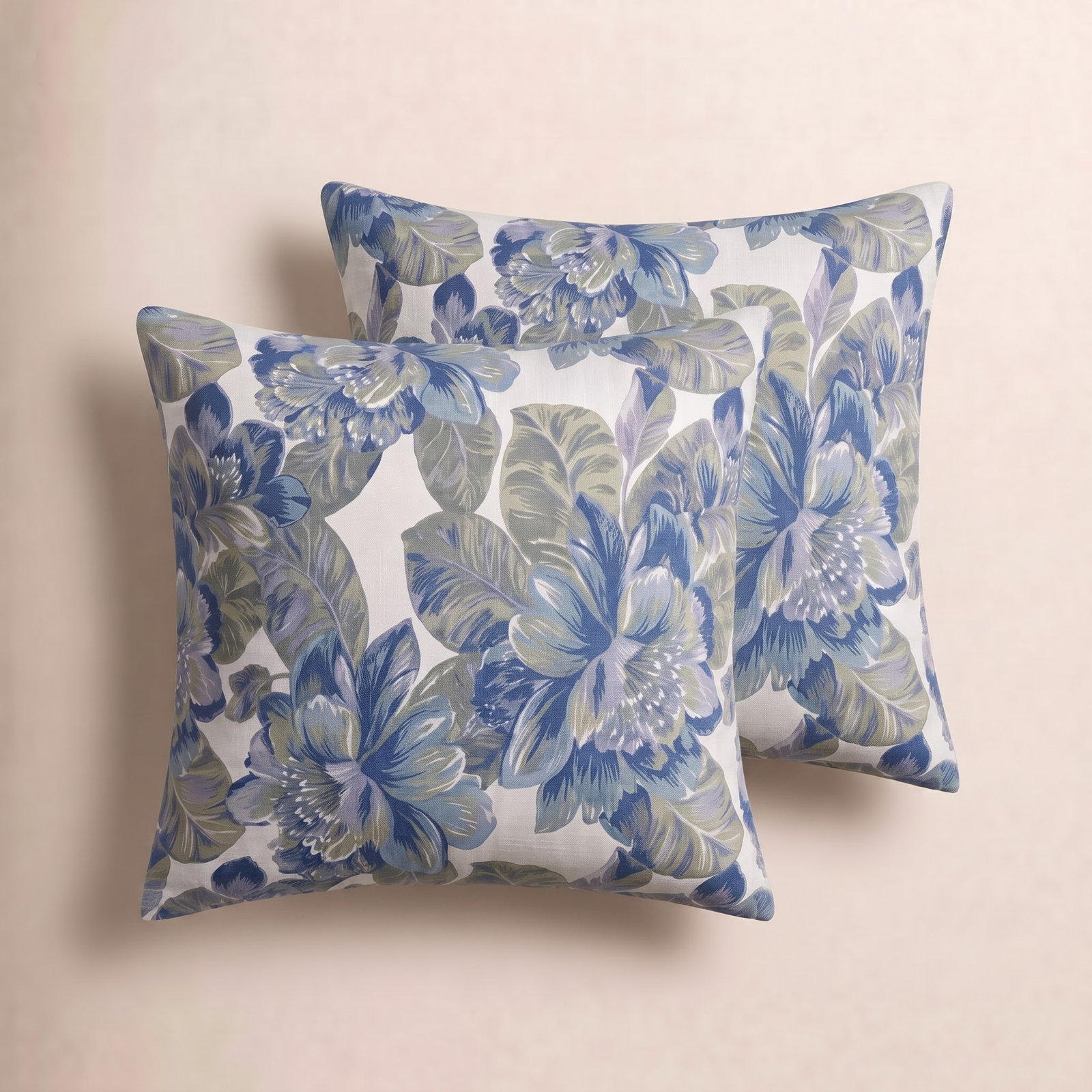 Throw Pillow, Blue/Green/White Floral, Square 16"