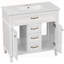 Meuble-lavabo de salle de bain avec lavabo, armoire autoportante blanche avec lavabo en céramique, cadre en bois aggloméré et en bois massif, tiroir supérieur rabattable, portes à fermeture en douceur, 2 tiroirs de rangement, poignées dorées-437463136