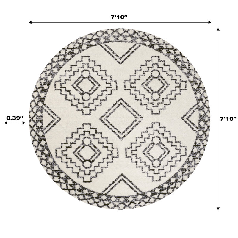 Amir Moroccan Beni Souk Cream/Black Rug, Round 7'10"