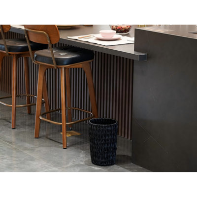 Poubelle en osier, petite corbeille à déchets de salle de bain, ronde et compacte, en polypropylène tissé à la main, en rotin, pour chambre, bureau, imperméable, style bohème décoratif (noir)