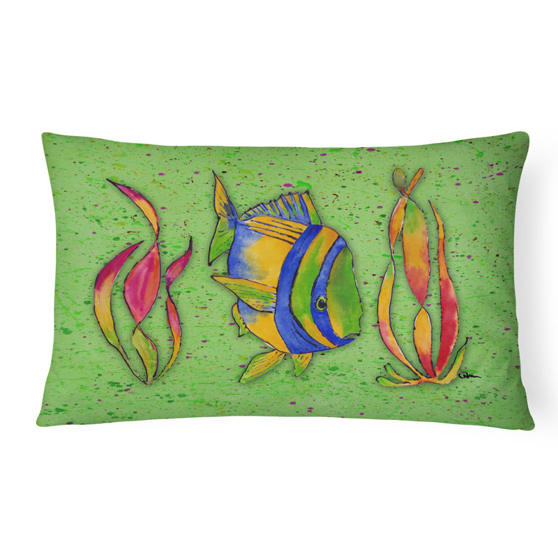 Coussin décoratif intérieur/extérieur pour poisson tropical, vert