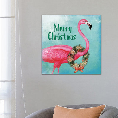 Christmas Flamingo Text 1 Piece Wrapped Canvas Wall Art