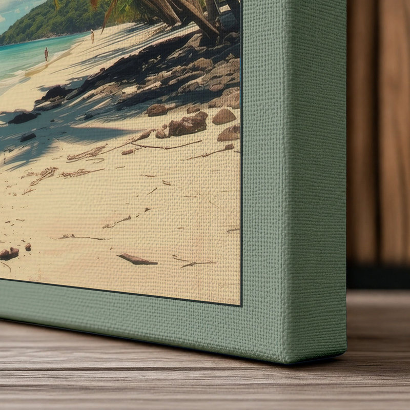 Tropical Palm Paradise Coastal - Wrapped Canvas, 24x16 - 61.0 x 40.6 cm, Sage Border