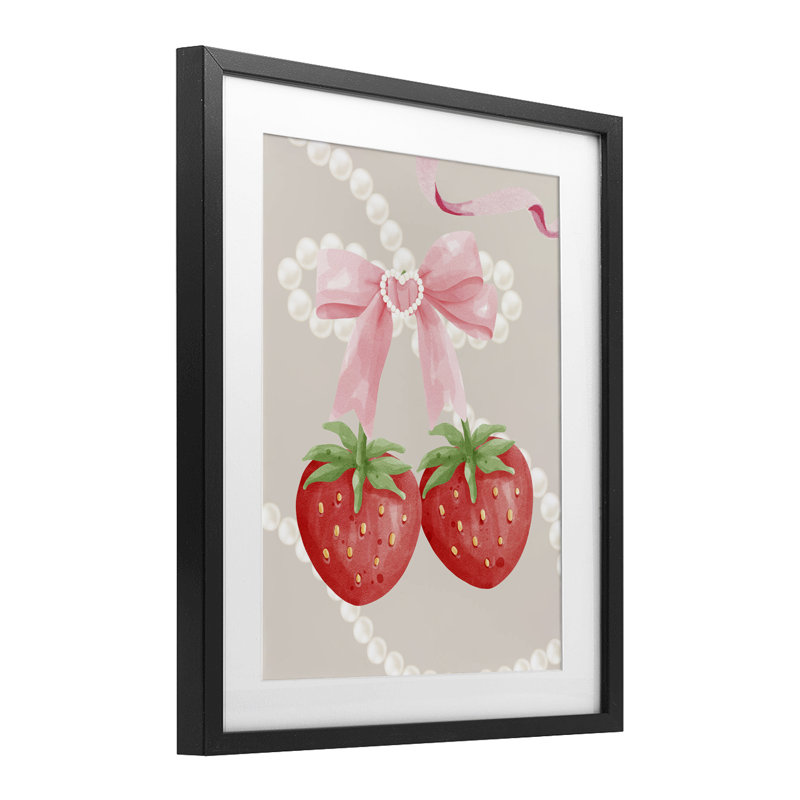 «Feminine Strawberry Pearls», reproduction sous verre encadrée, conception de Jesse Keith, H 21 po x l 17 po