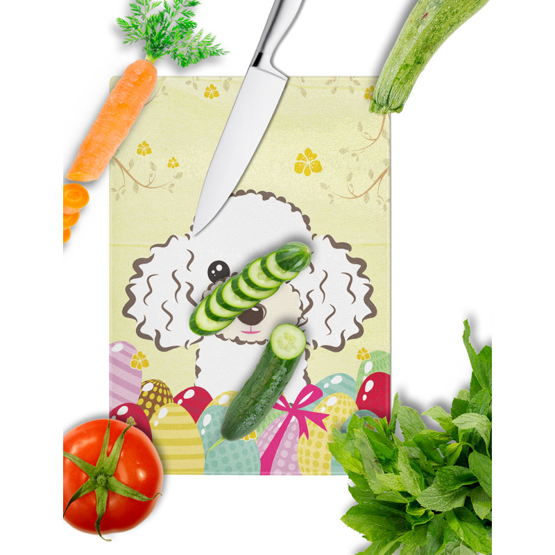 Planche à découper en verre trempé à caroline de pâques, Caniche blanc