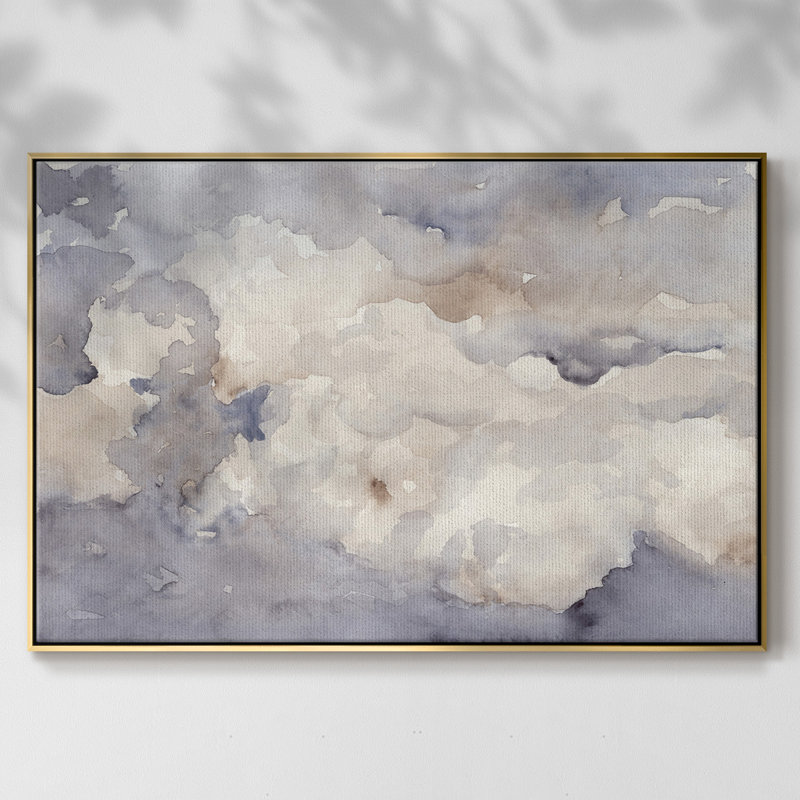 " Clouds In Neutral II " Painting Print, 17" H x 25" W x 2" D, Gold Framed