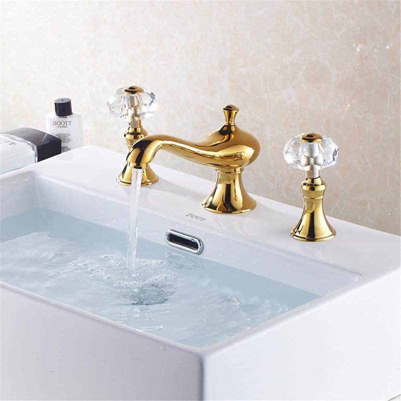 Robinet pour salle de bain de luxe à fixation sur le comptoir Golden - Deux poignées en cristal pour un contrôle élégant