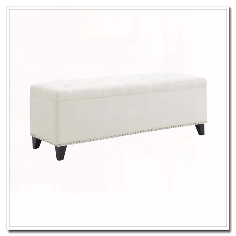 Banc de rangement en lin capitonné, Beige