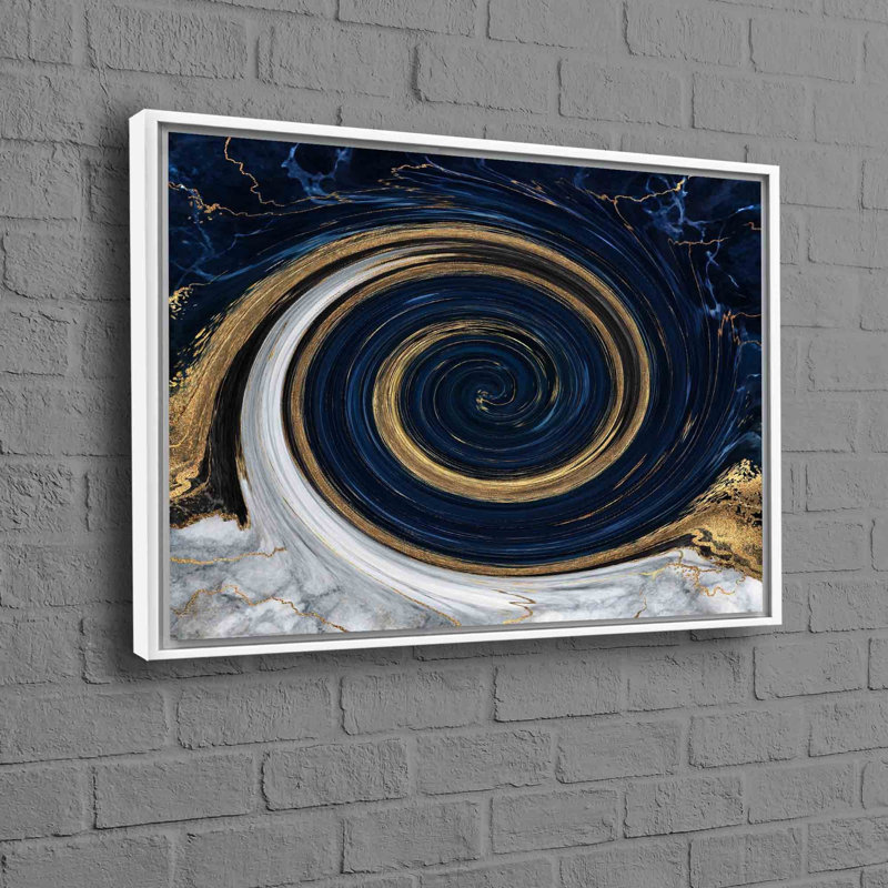 Art contemporain contemporain bleu marine et doré à l'encre alcoolique, idéal pour la décoration murale, H 22 po x l 30 po
