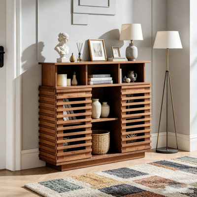 Buffet 36,1 "avec rangement, buffet en treillis de ferme avec portes coulissantes et tablette réglable