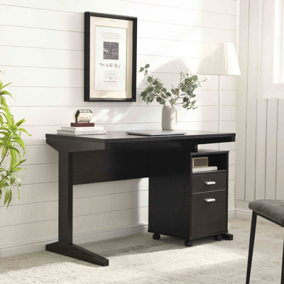 Modesty Panel Desk With Detached Locking File Cabinet On Wheels - Home Office And Storage