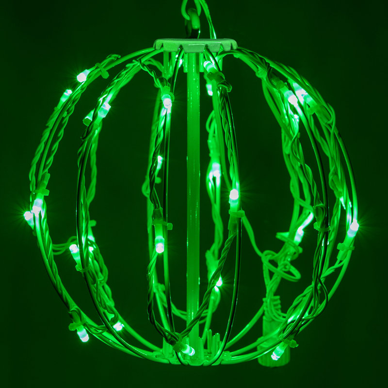 Fold-Flat LED Metal Lighted Window Decoration, Green, 8" H x 8" W x 8" D