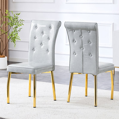 Ensemble de 2 chaises de salle à manger rétro en similicuir texturé avec accents de cristal et pieds en métal