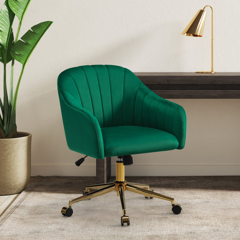 Chaise de bureau rembourrée en velours Farrah, Vert