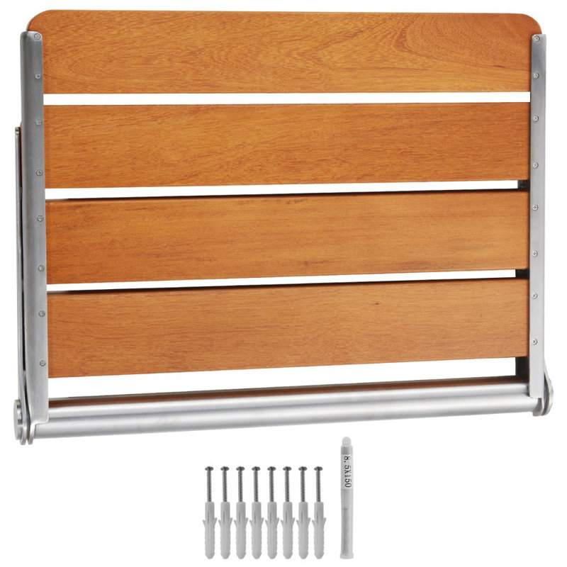 Wall-Mounted Teak Wood Folding Shower Bench, 20.9 x 16 inches