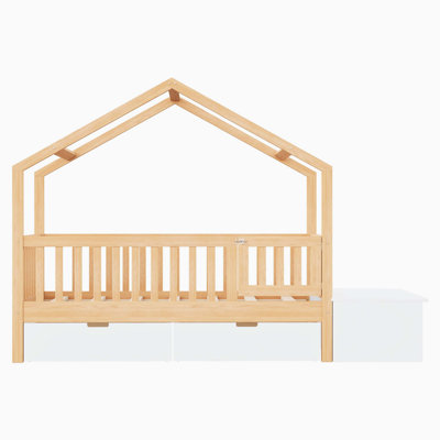 Toddler Bed with Storage Drawers & Lift-Top Chest, Solid Wood Bed with Safety Railings & Gate, Playhouse Bed Frame for Kids, Compatible with standard US toddler mattresses