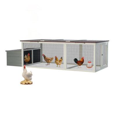 20.93ft² Large Wooden Chicken Coop Outdoor Hen House with Nesting Box & Weatherproof Asphalt Roof, Walk-in Poultry Cage with Secure Locks, Metal Mesh Run for Backyard Farm Use
