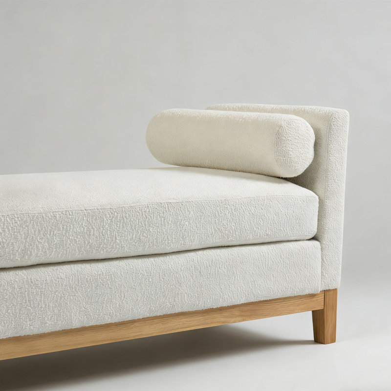 Banc rembourré Elegant Boucle avec pieds en bois massif et 2 traversins