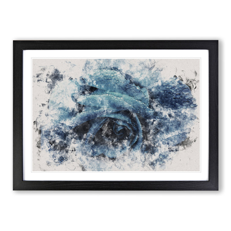 Blue Rose Flower Vol.1 - Picture Frame Graphic Art, Black, 65cm H x 90cm W x 2cm D