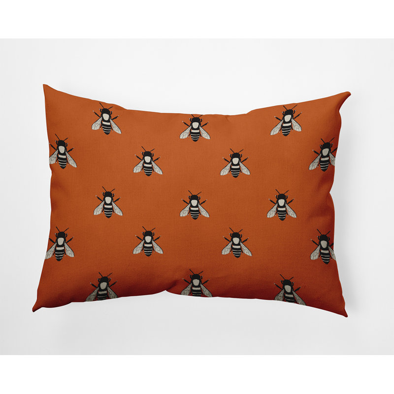 Coussin décoratif Bee Buzz, H 14 po x l 20 po, Poussière d'orange, Rectangle