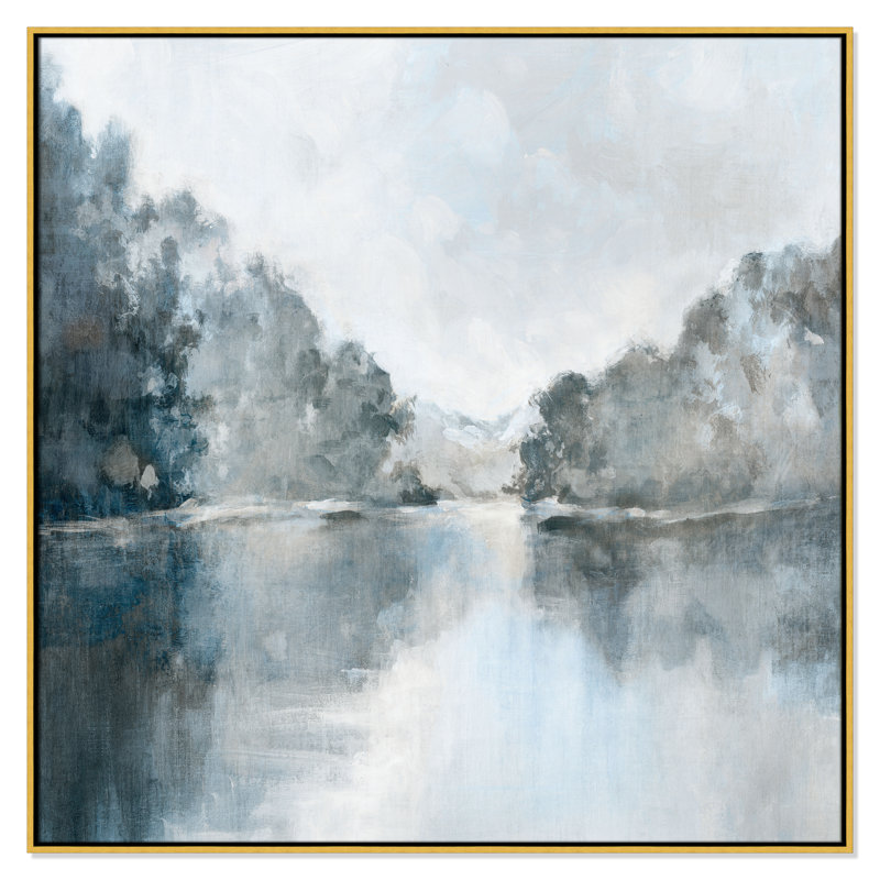 Whispers of the Blue Lake - Square Version Print par Luna Mavis, H 46,5 po x l 46,5 po, Flotteur doré