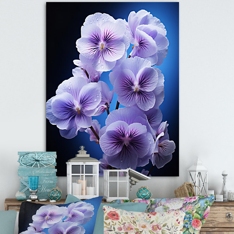 Fleurs murales mauves murmurant des pensées noires - décoration murale florale, H 32 po x l 24 po x P 1 po, Toile tendue