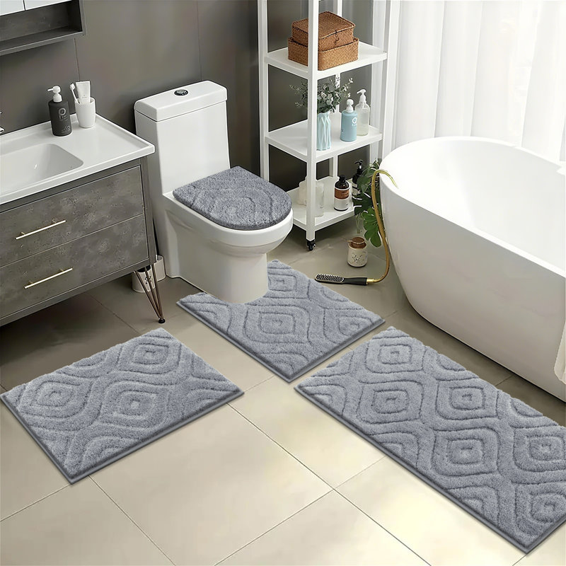 Ensemble de tapis de bain en microfibre 4 pièces avec envers antidérapant, Gris clair