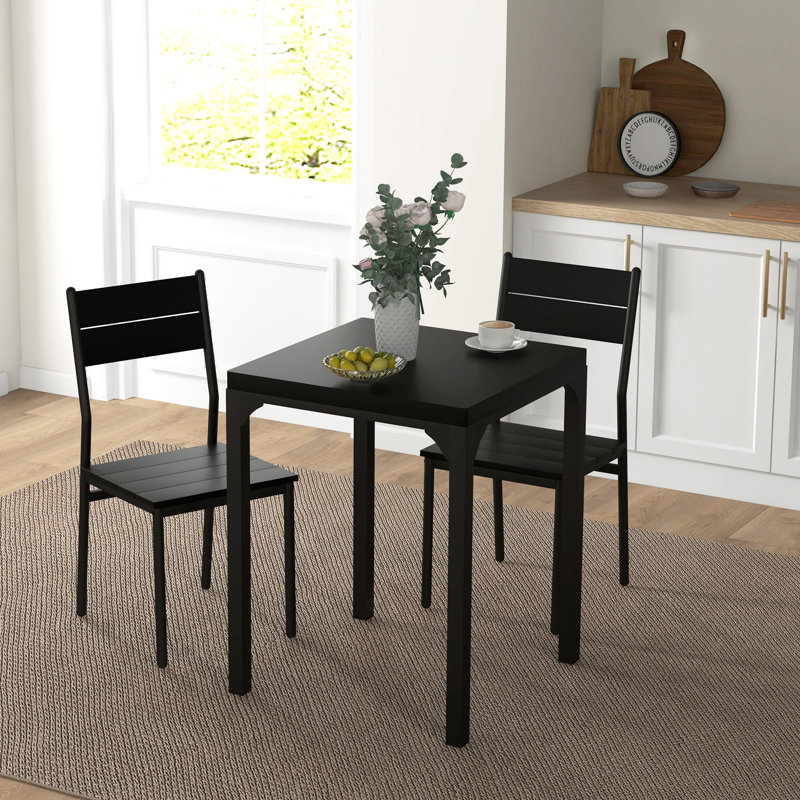 Black 3-Piece Modern Dining Set with Square Table and 2 Chairs
