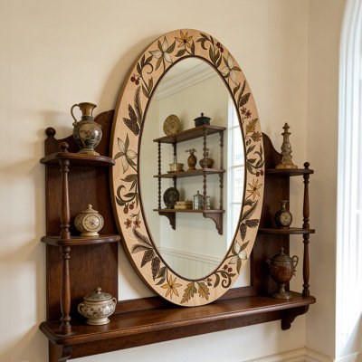 Miroir mural ovale en cuir