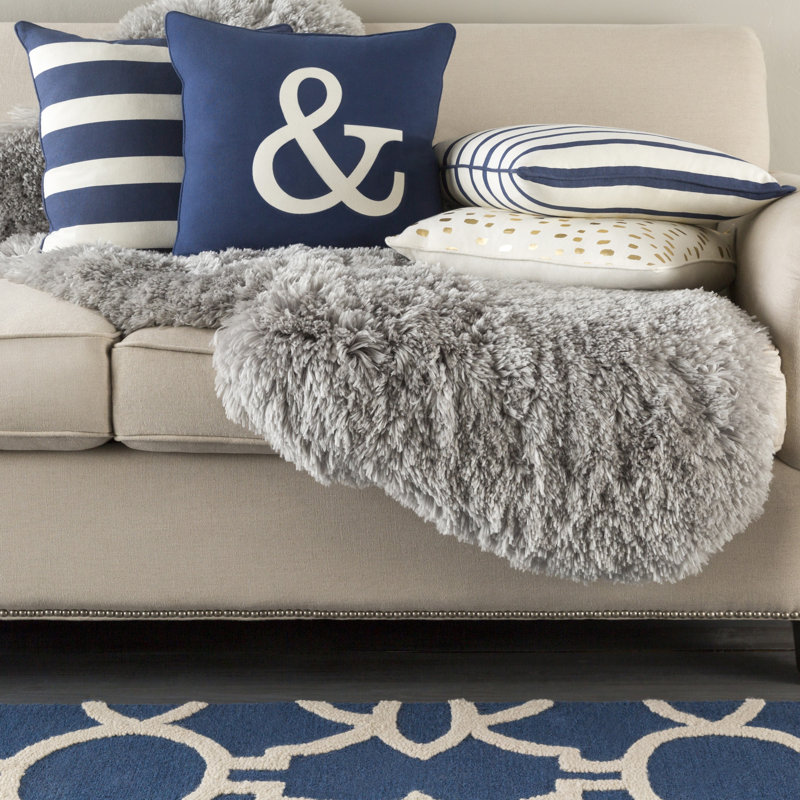 Manylath Square Cotton Pillow Cover, Navy/ White